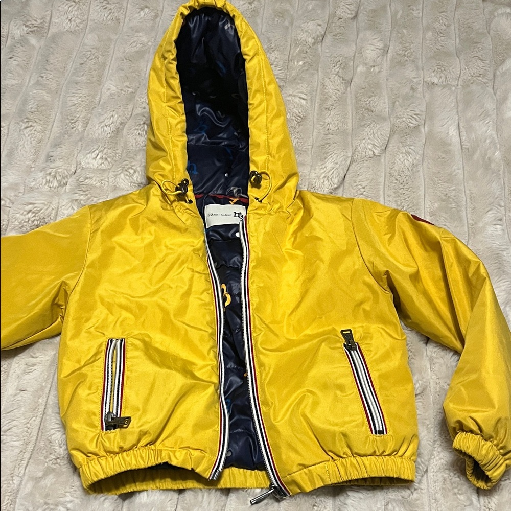 MonnaLisa Yellow Hooded Kids Raincoat with Navy Lining